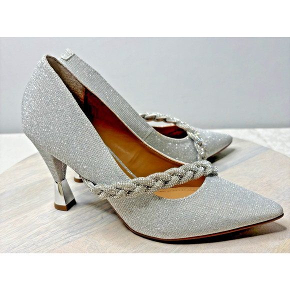 J. Renee Nyomee Silver Sparkle Pumps 7.5M - Picture 2 of 10